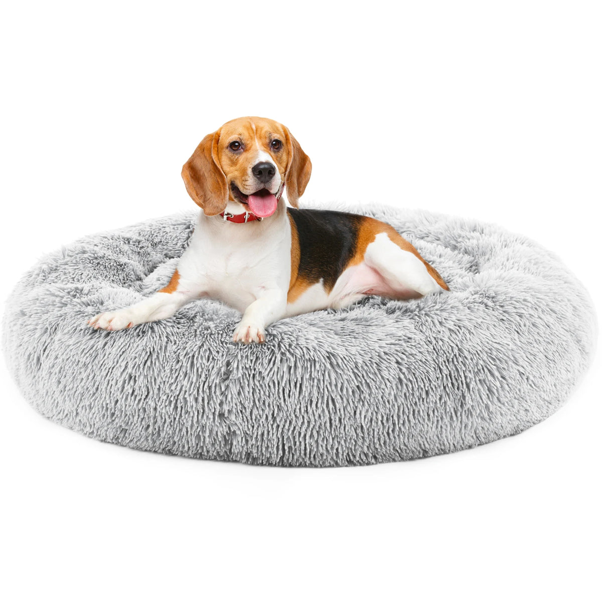 JHK Round Plush Faux Fur Calming Soft Washable Dog Bed