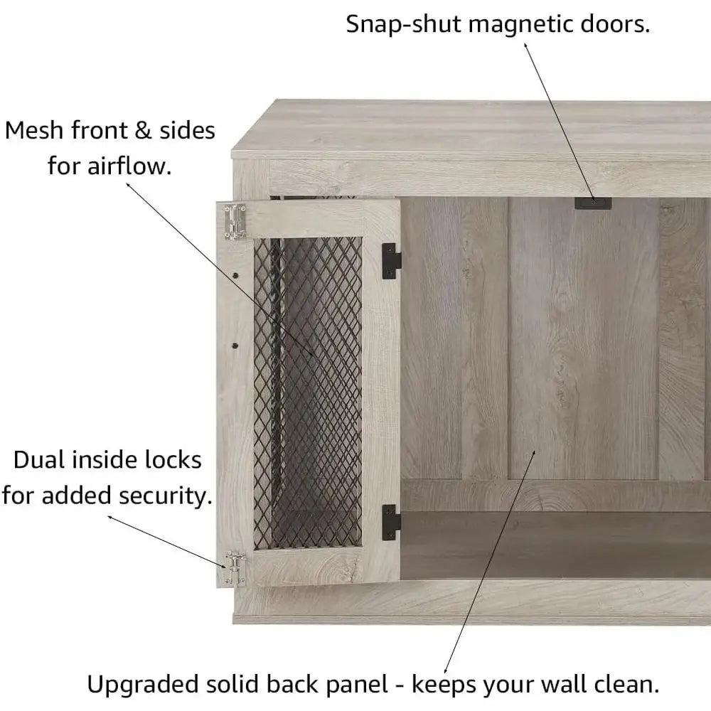Stylish Wooden Dog Crate With Comfortable Cushion And Ventilated Tray