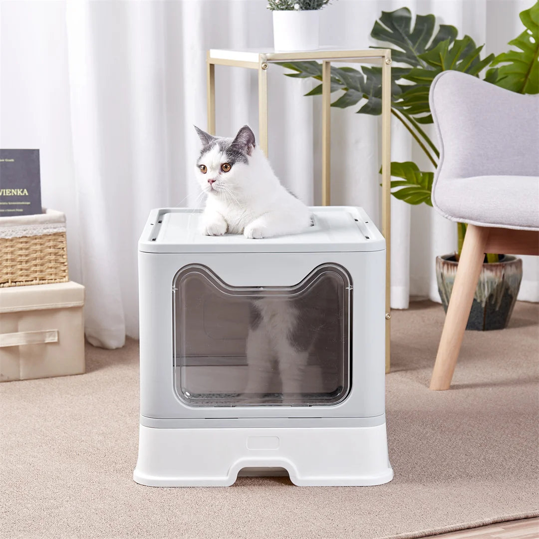 Portable Foldable Enclosed Cat Litter Box With Scoop Drawer