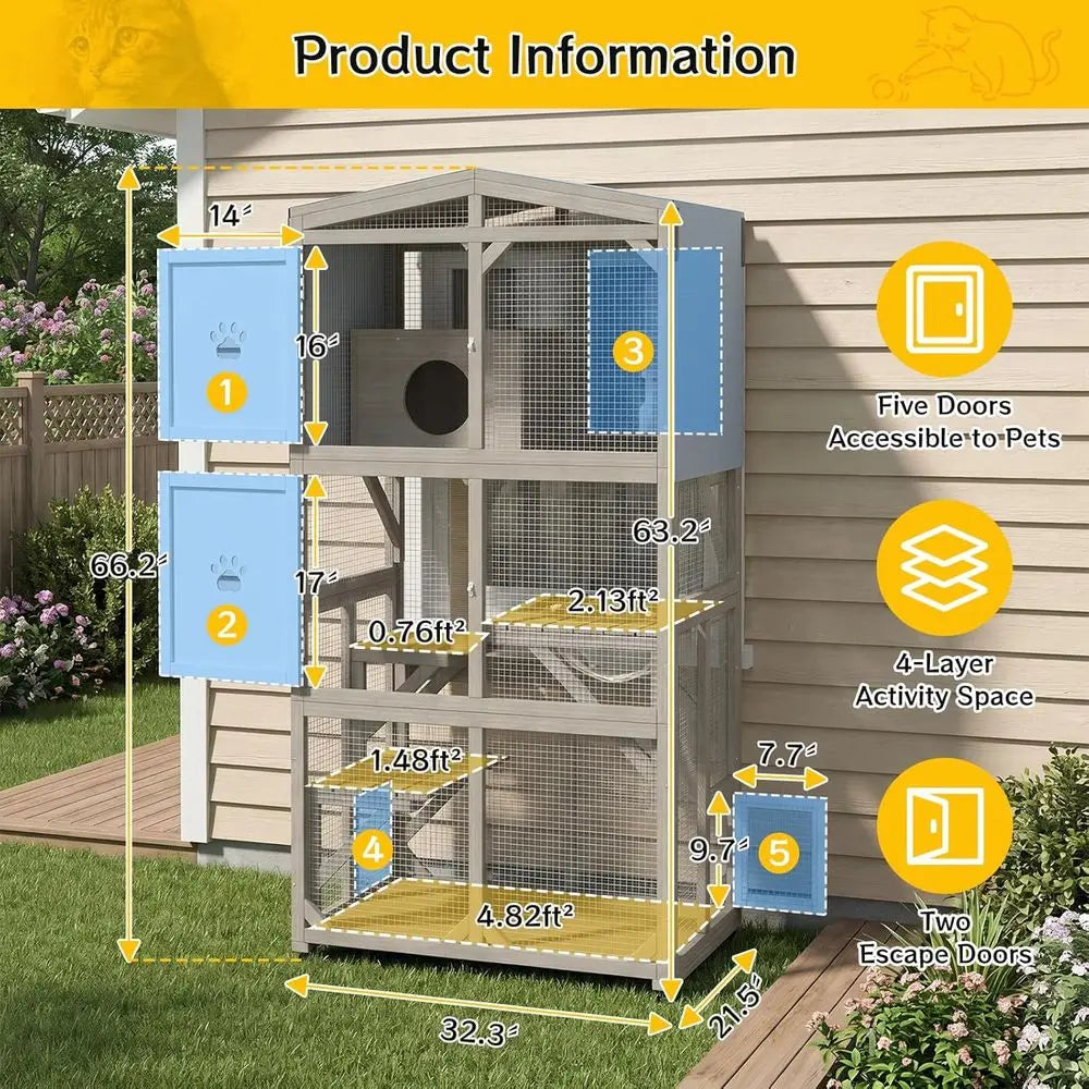 Weather Resistant Outdoor Catio For Cats With Clear Window Panels