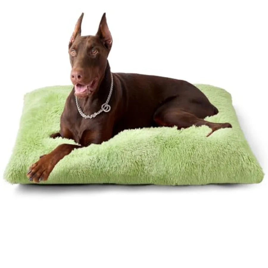 Plush Faux Fur Dog Crate Bed With Washable Soft Cushion