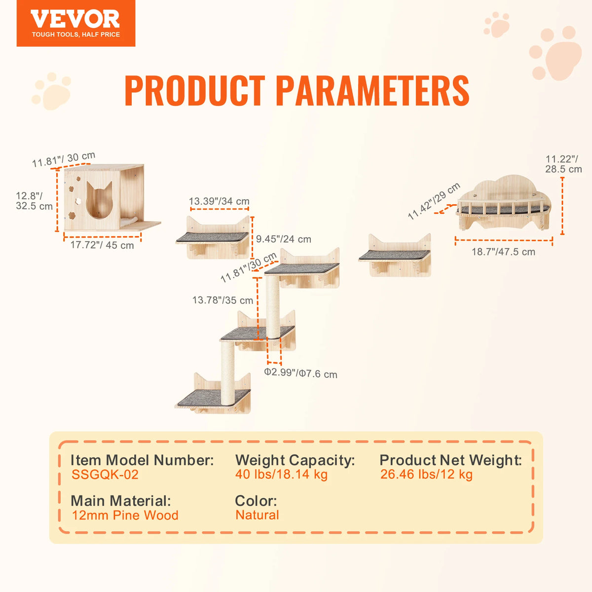 SucceBuy Wall Mounted Cat Shelves With Wooden Hammock And Jumping Board