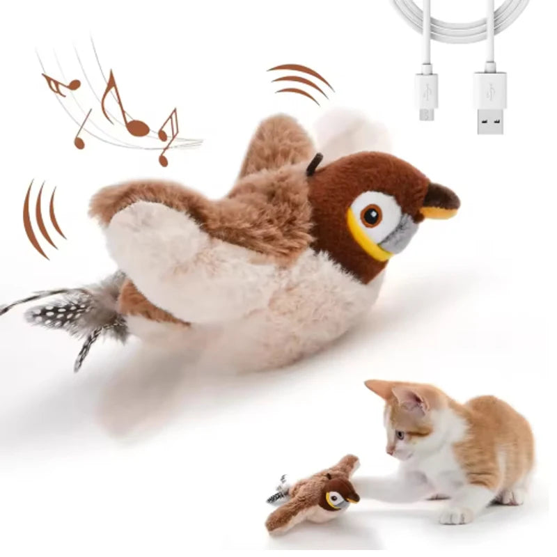 Rechargeable Interactive Bird Toy For Cats And Dogs Chirping Plush Toy