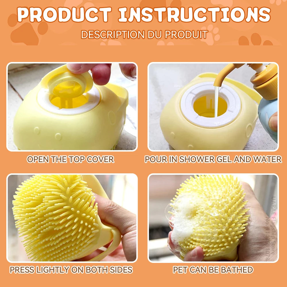 Soft Silicone Dog And Cat Bathing Brush With Shampoo Dispenser