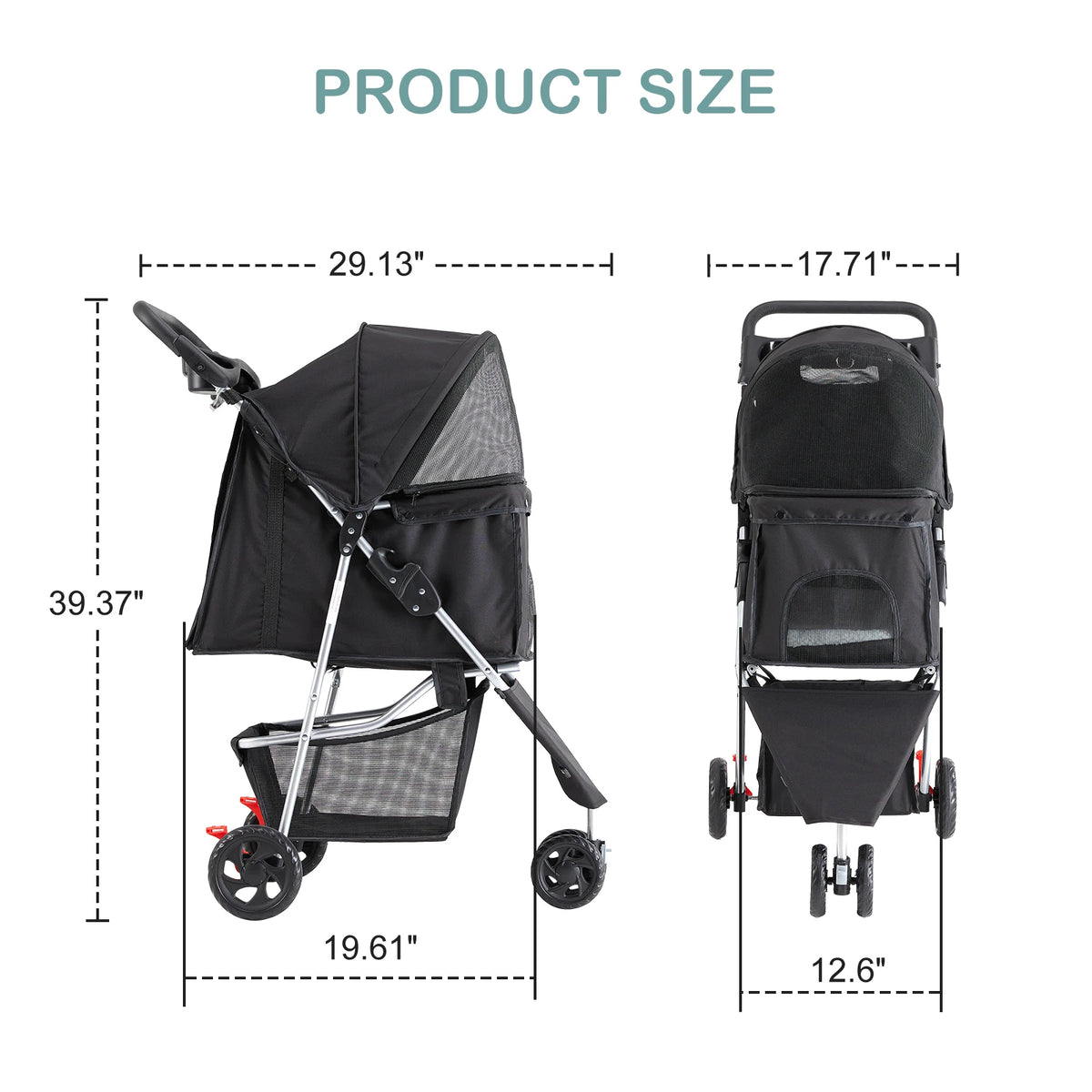 DUMOS Foldable 3 Wheel Pet Stroller For Small Dogs