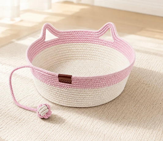 Cotton Rope Cat Bed With Hanging Toy And Washable Nest