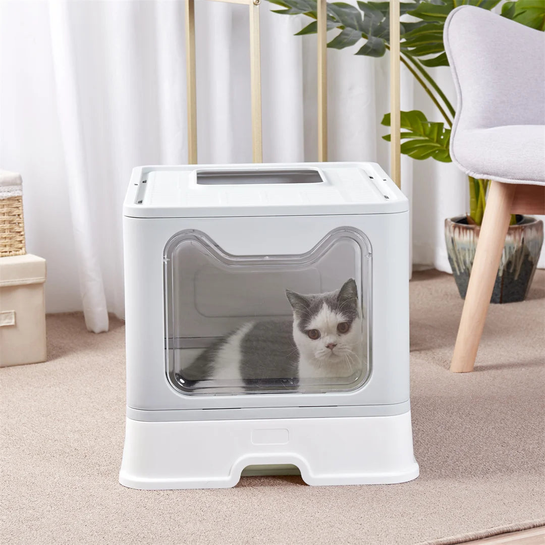 Foldable Enclosed Cat Litter Box With Practical Scoop Drawer