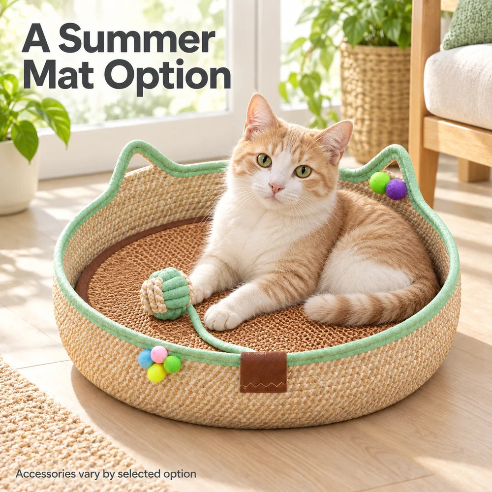 Woven Cat Bed With Cozy Ear Design For Indoor Cats