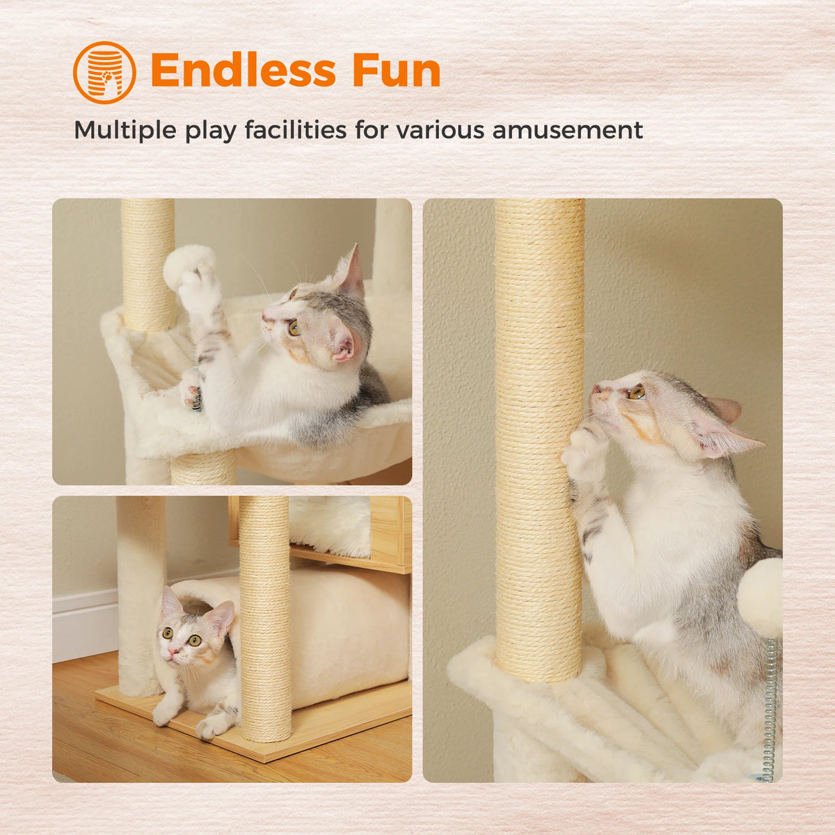 PawZ Road Height Adjustable Cat Tower With Sisal Scratching Posts