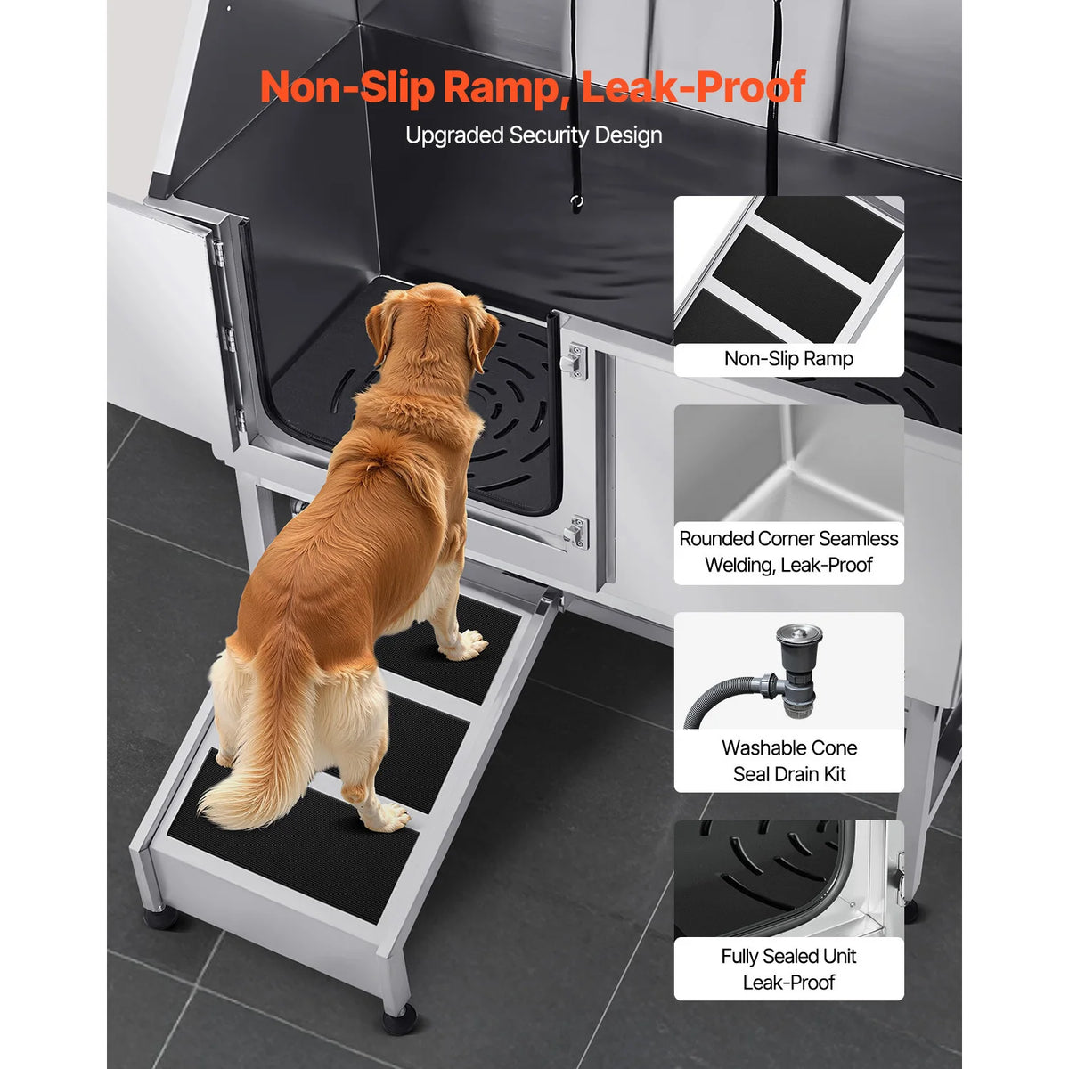 Stainless Steel Dog Washing Station With Ramp And Showerhead
