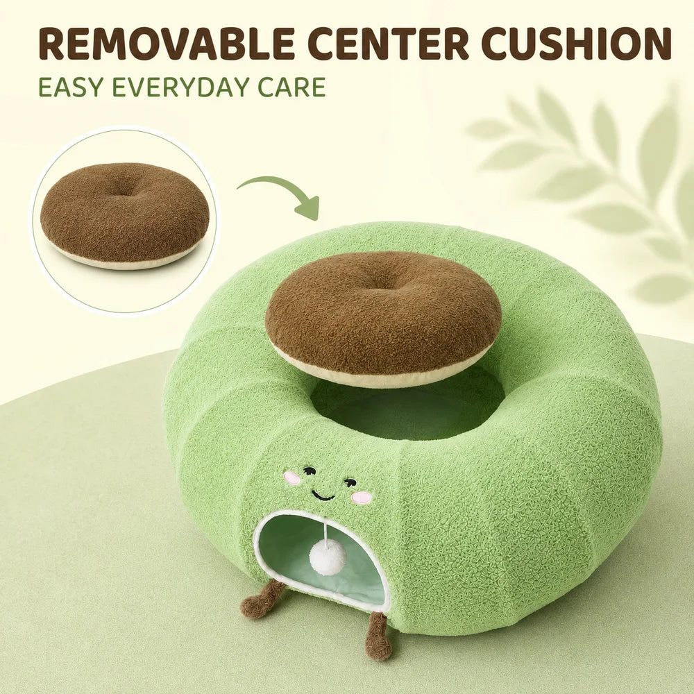Convertible Cat Tunnel Bed With Plush Donut Cushion Play Hideaway