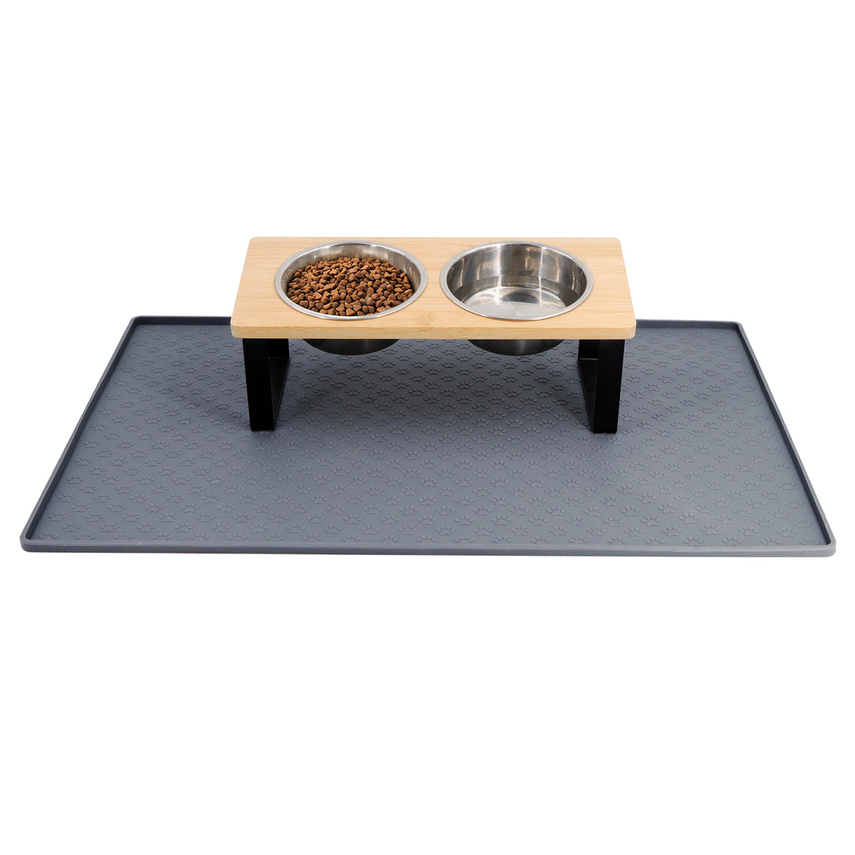 Elevated Tilted Cat Bowl Wooden Stand Stainless Steel Basin