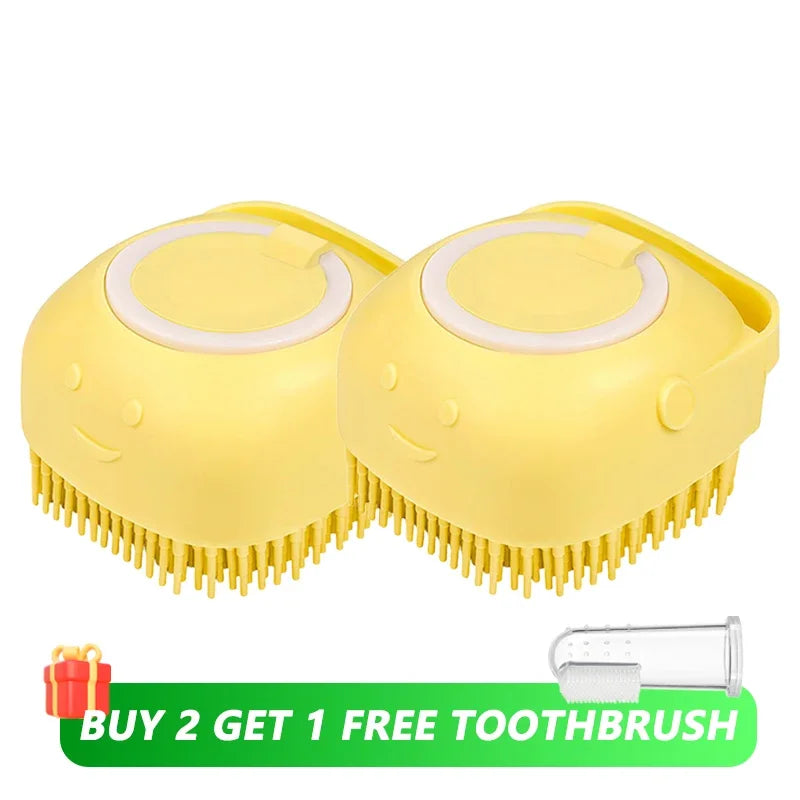 Soft Silicone Dog And Cat Bathing Brush With Shampoo Dispenser