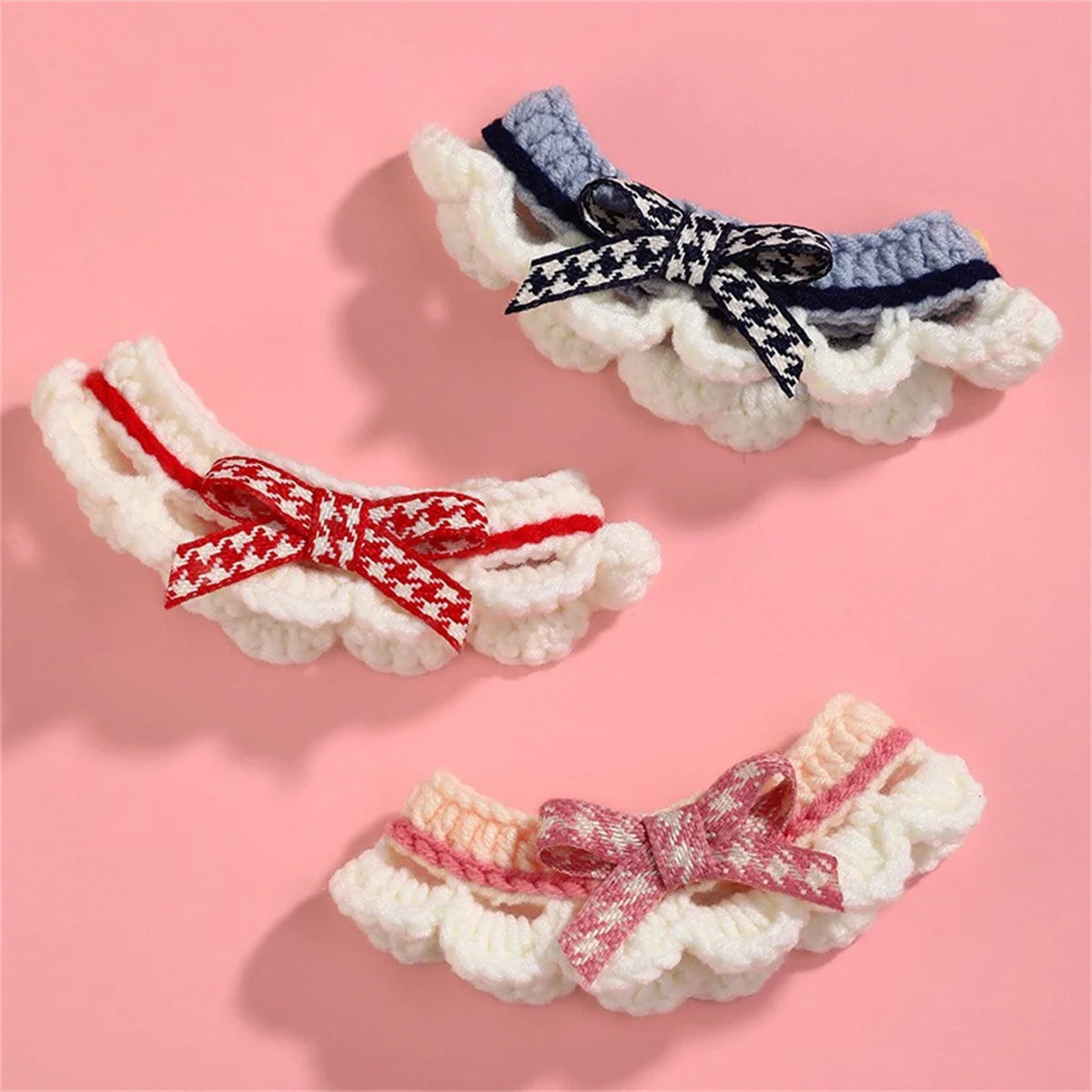 Adjustable Bow Knot Hand Knitted Decorative Pet Collar