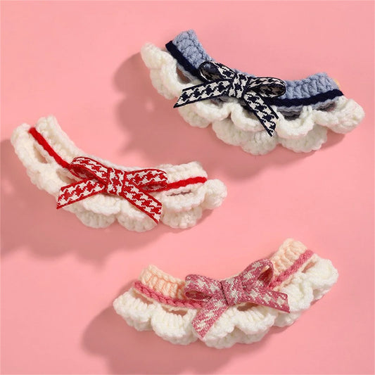 Adjustable Bow Knot Hand Knitted Decorative Pet Collar