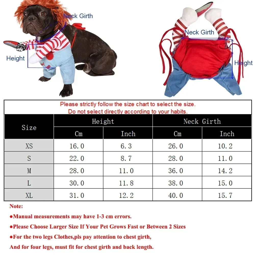 Halloween Chucky Doll Costume for Dogs and Cats Cosplay Outfit