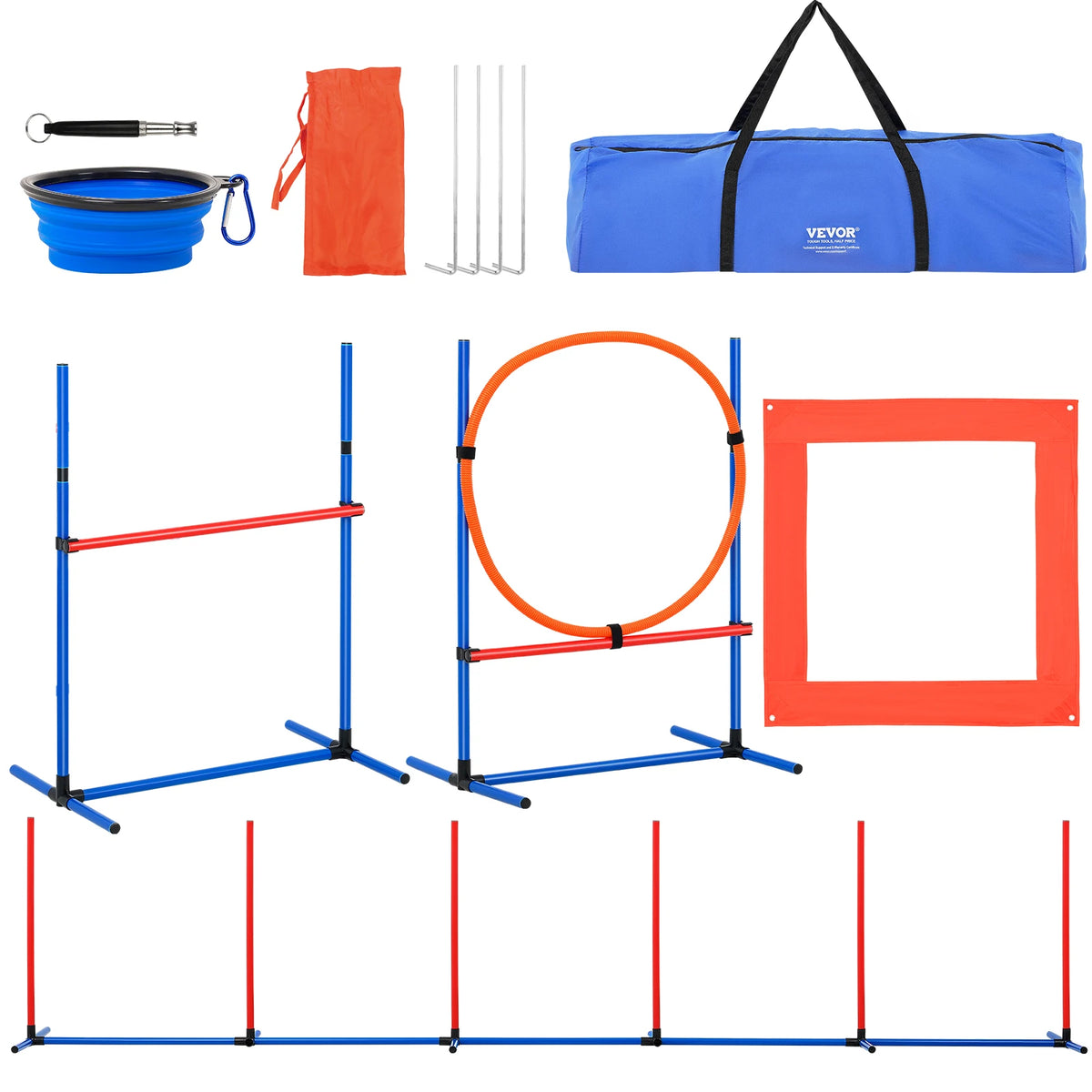 Dog Agility Training Equipment Set With Adjustable Hurdles Weave Poles