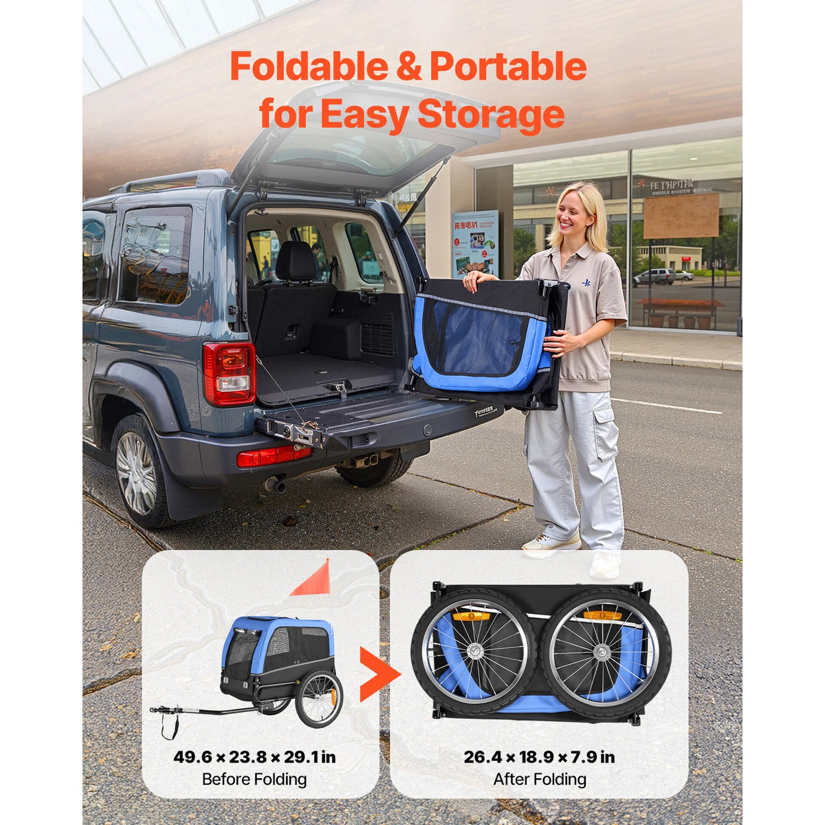 Universal Dog Bike Trailer With Quick Release Wheels And Safety Flag