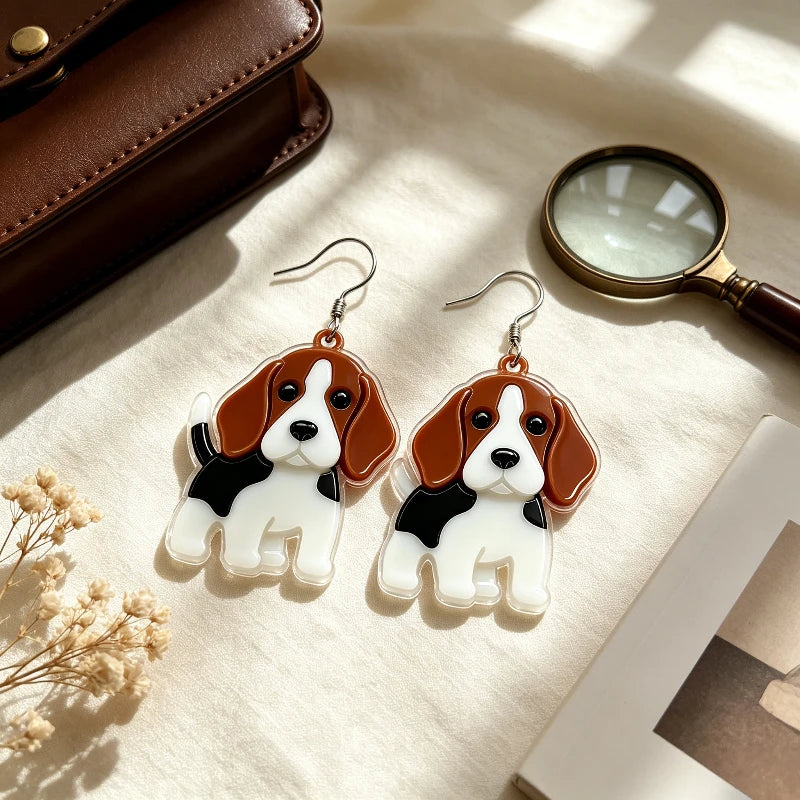 Acrylic Beagle Dog Dangle Earrings With Stainless Steel Hooks