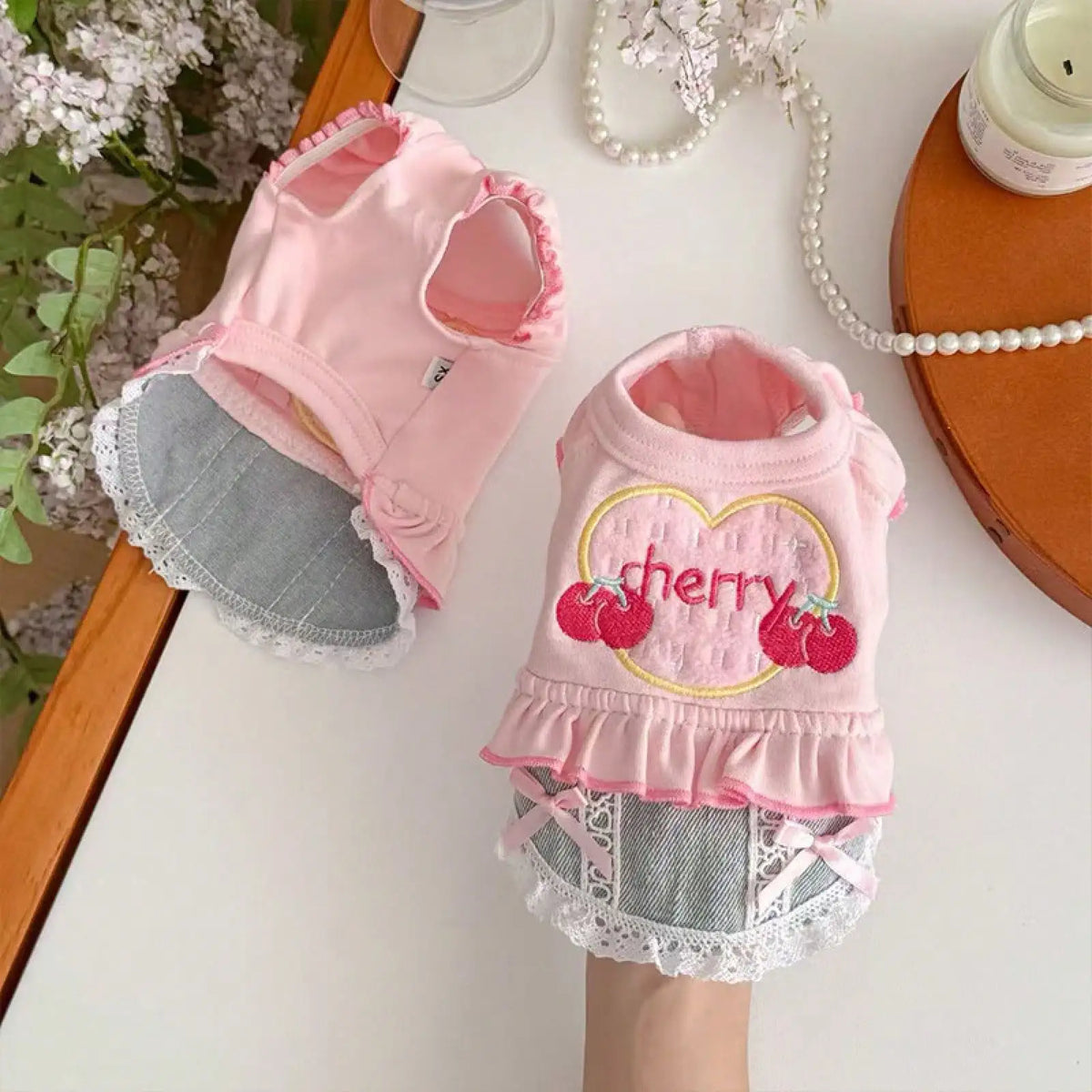 Dog Denim Skirt Vest Outfit for Outdoor Walking and Travel