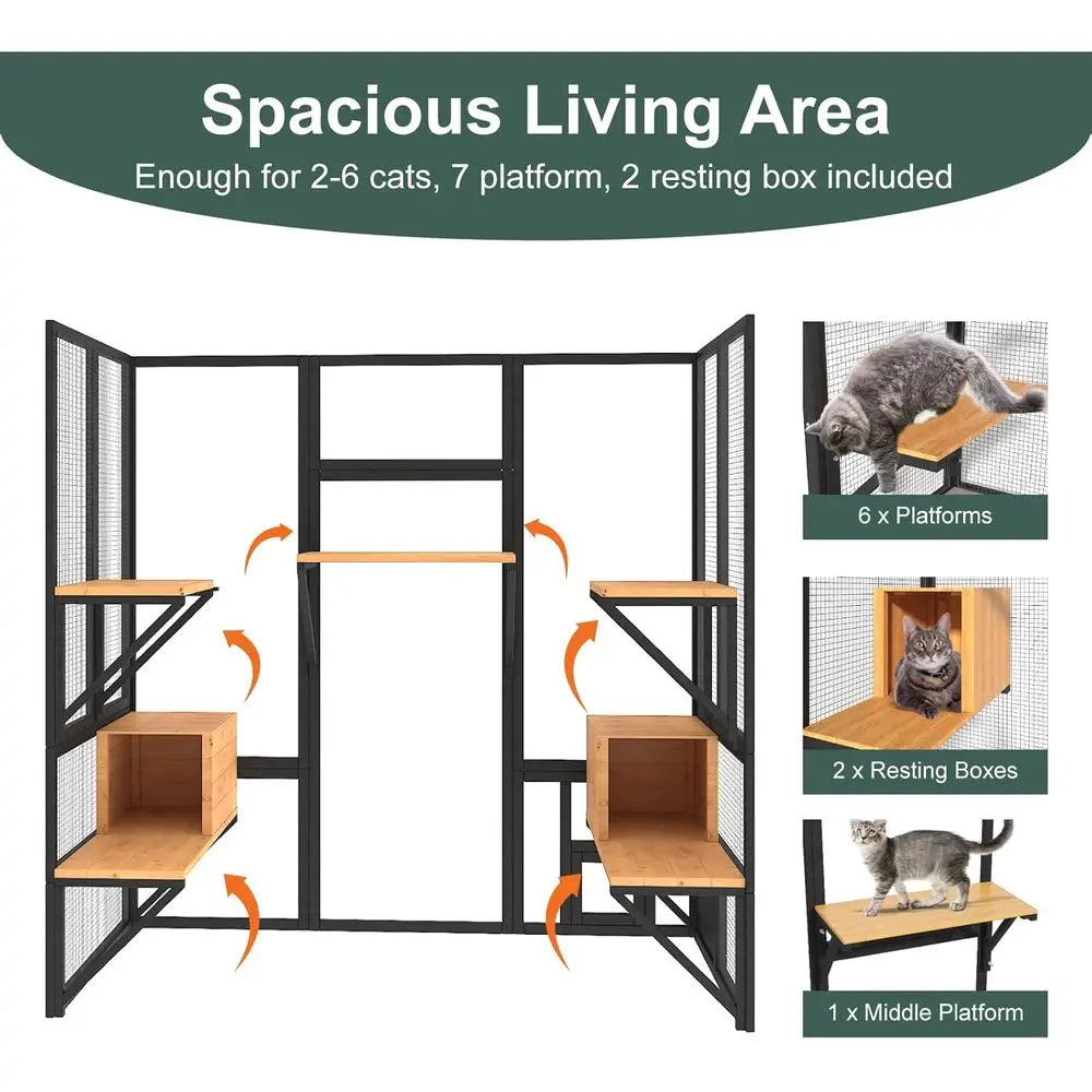 Spacious Walk In Cat Catio With Waterproof Weather Resistant Cover