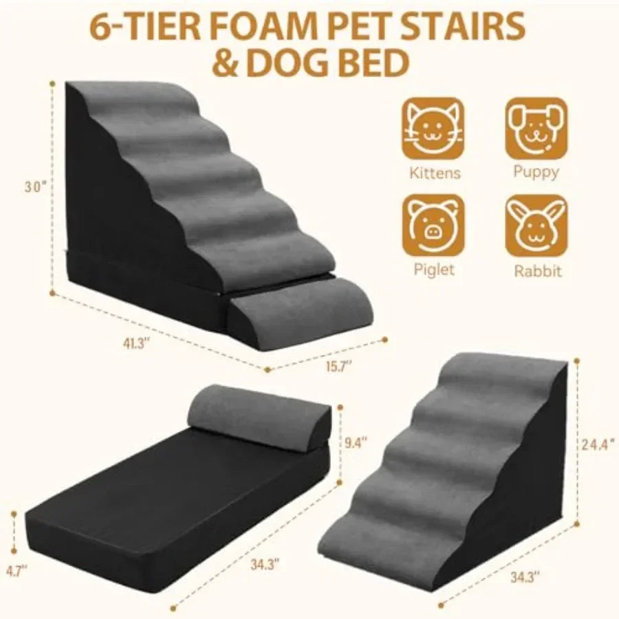 Non Slip Foam Dog Stairs For High Beds With Washable Cover