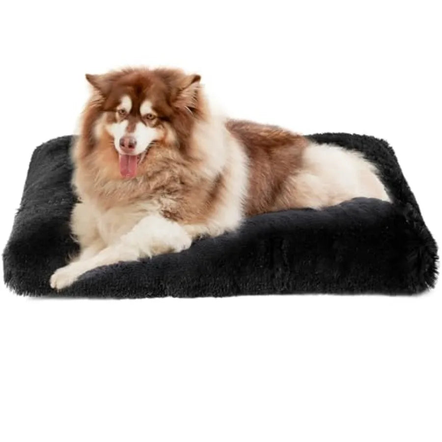 Plush Faux Fur Dog Crate Bed With Washable Soft Cushion