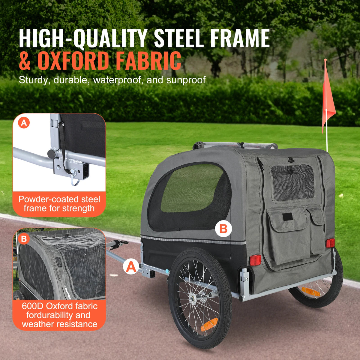 Collapsible Dog Bike Trailer And Pet Carrier With Reflectors
