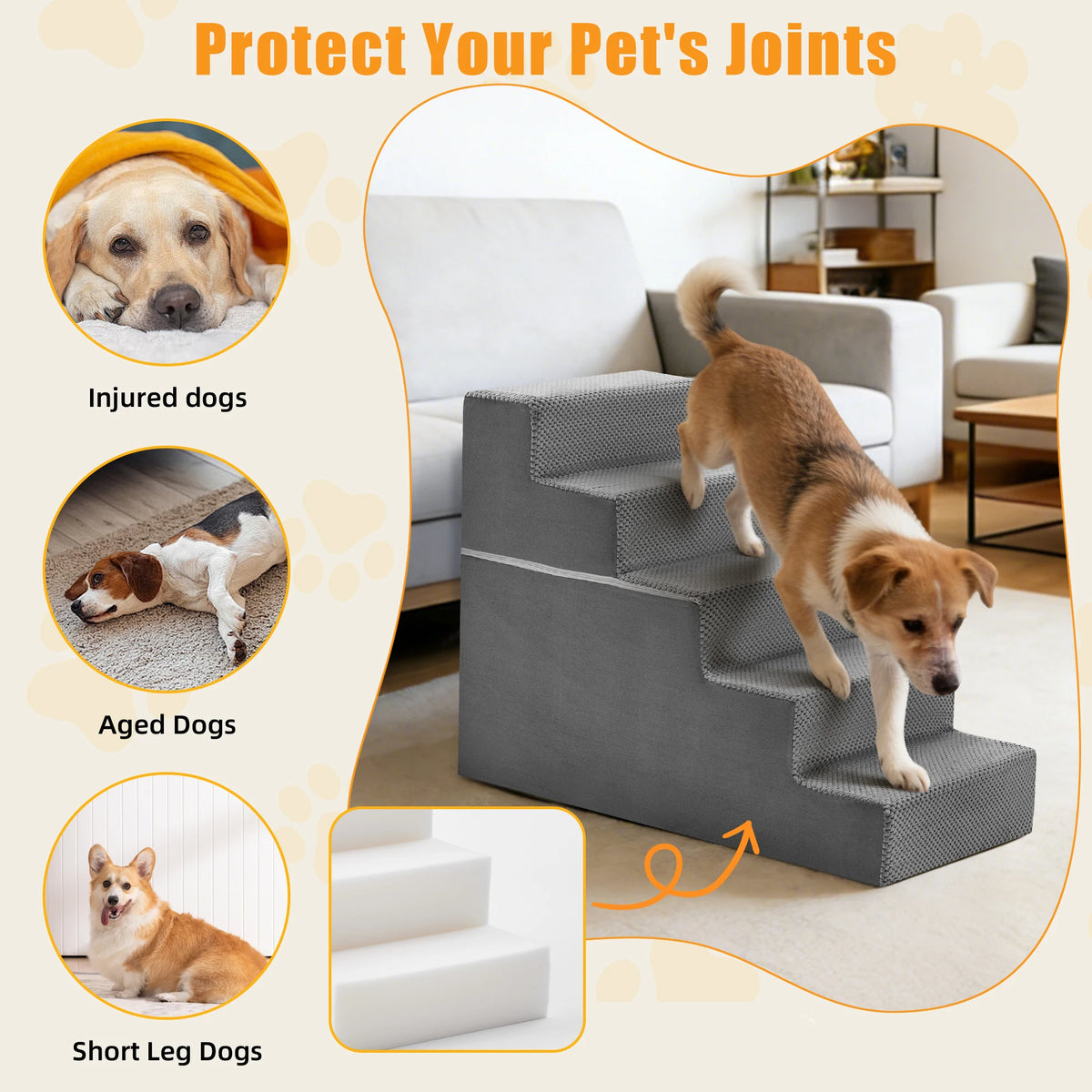 Ergonomic Foam Pet Stairs and Curved Ramp for Canines