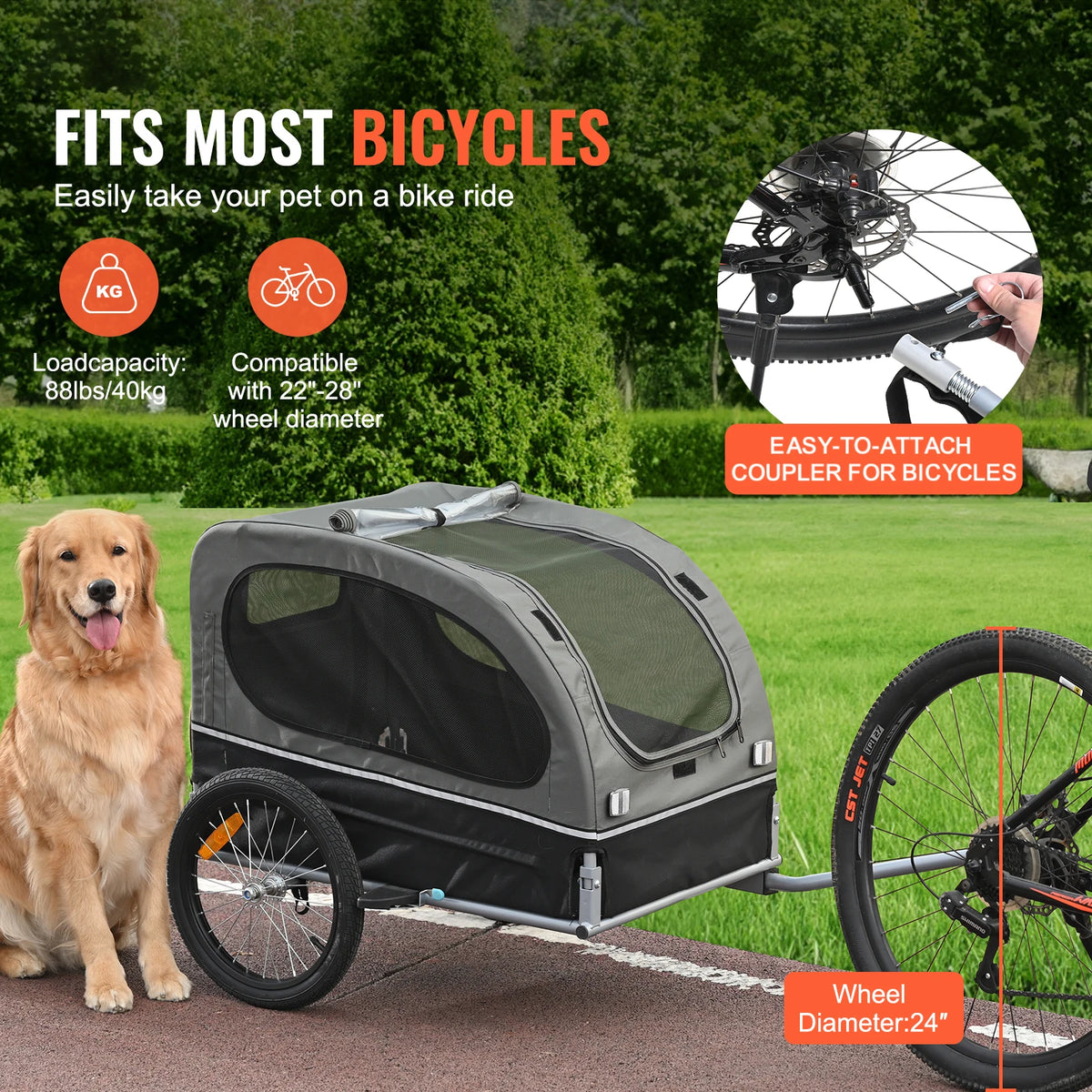 Collapsible Dog Bike Trailer And Pet Carrier With Reflectors