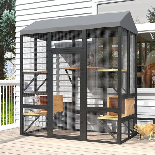 Spacious Walk In Cat Catio With Waterproof Weather Resistant Cover