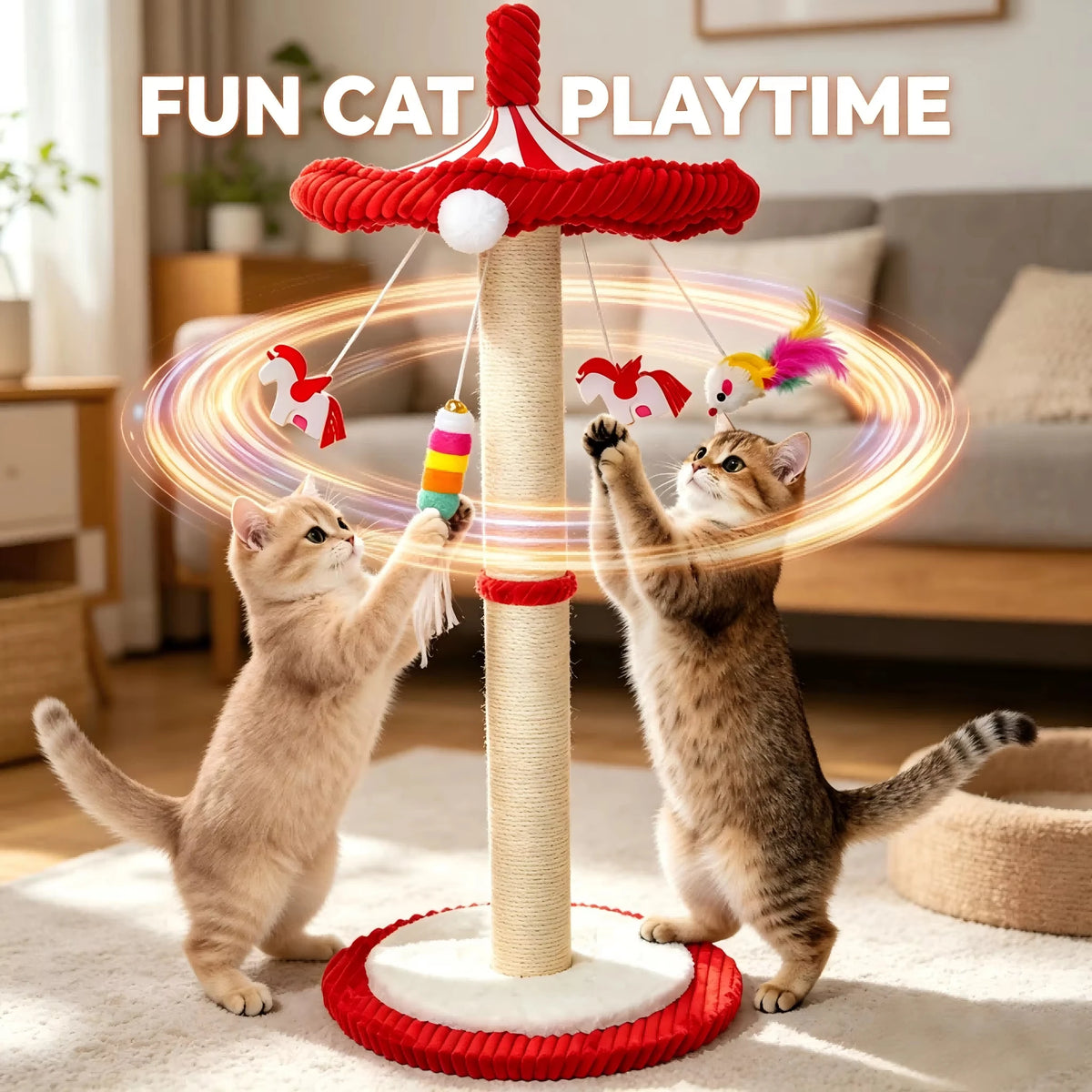 CWV Carousel Cat Tree With Rotating Toy And Scratching Post