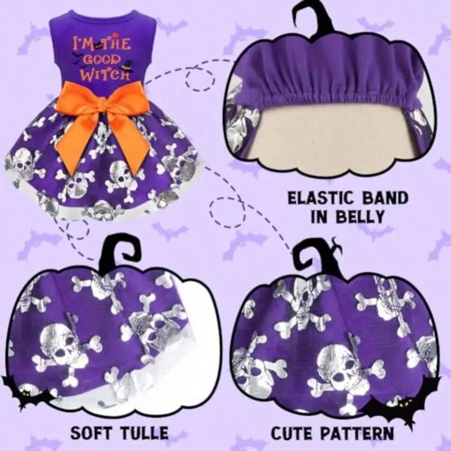 Halloween Dog Costume Dress With Witch And Pumpkin Details