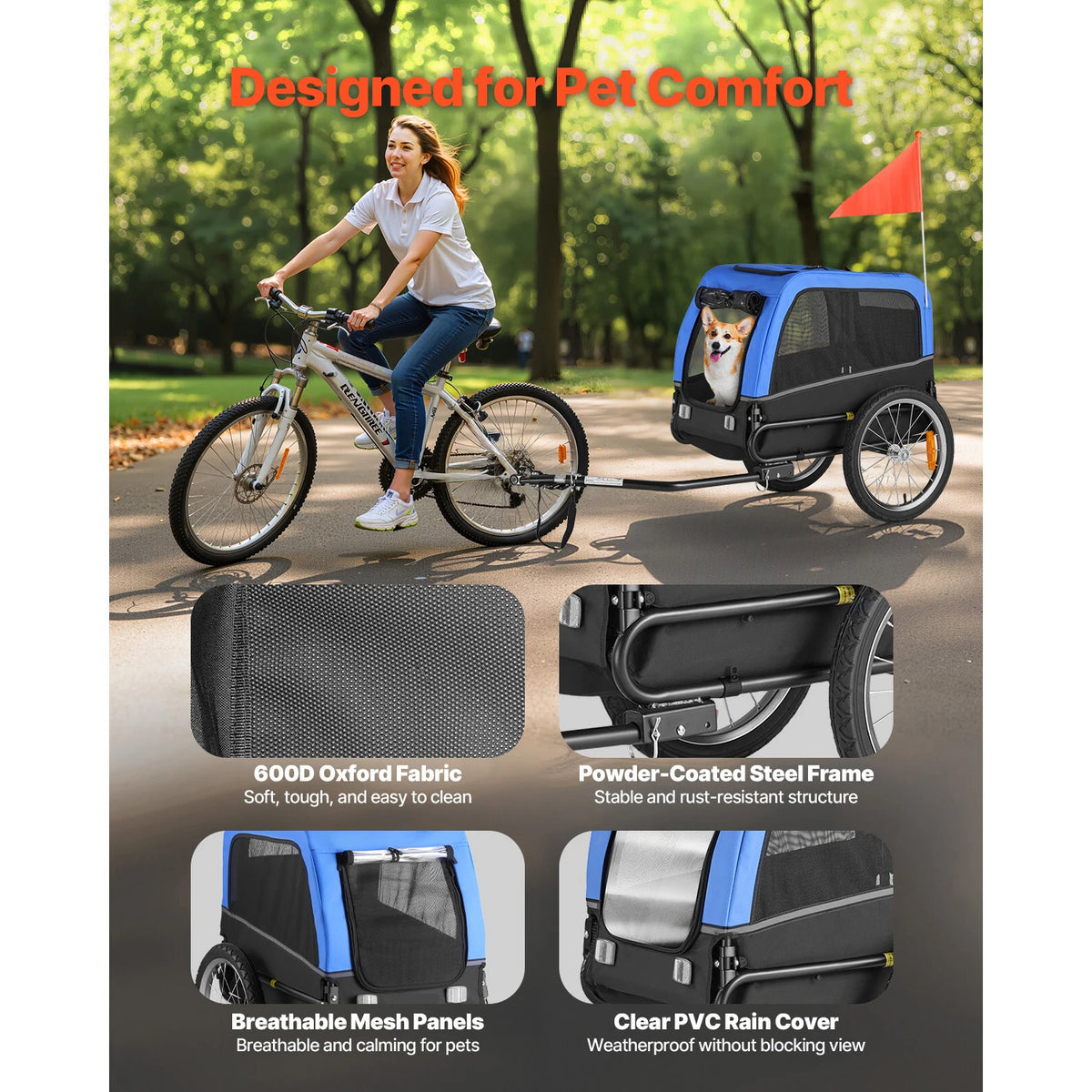 Universal Dog Bike Trailer With Quick Release Wheels And Safety Flag
