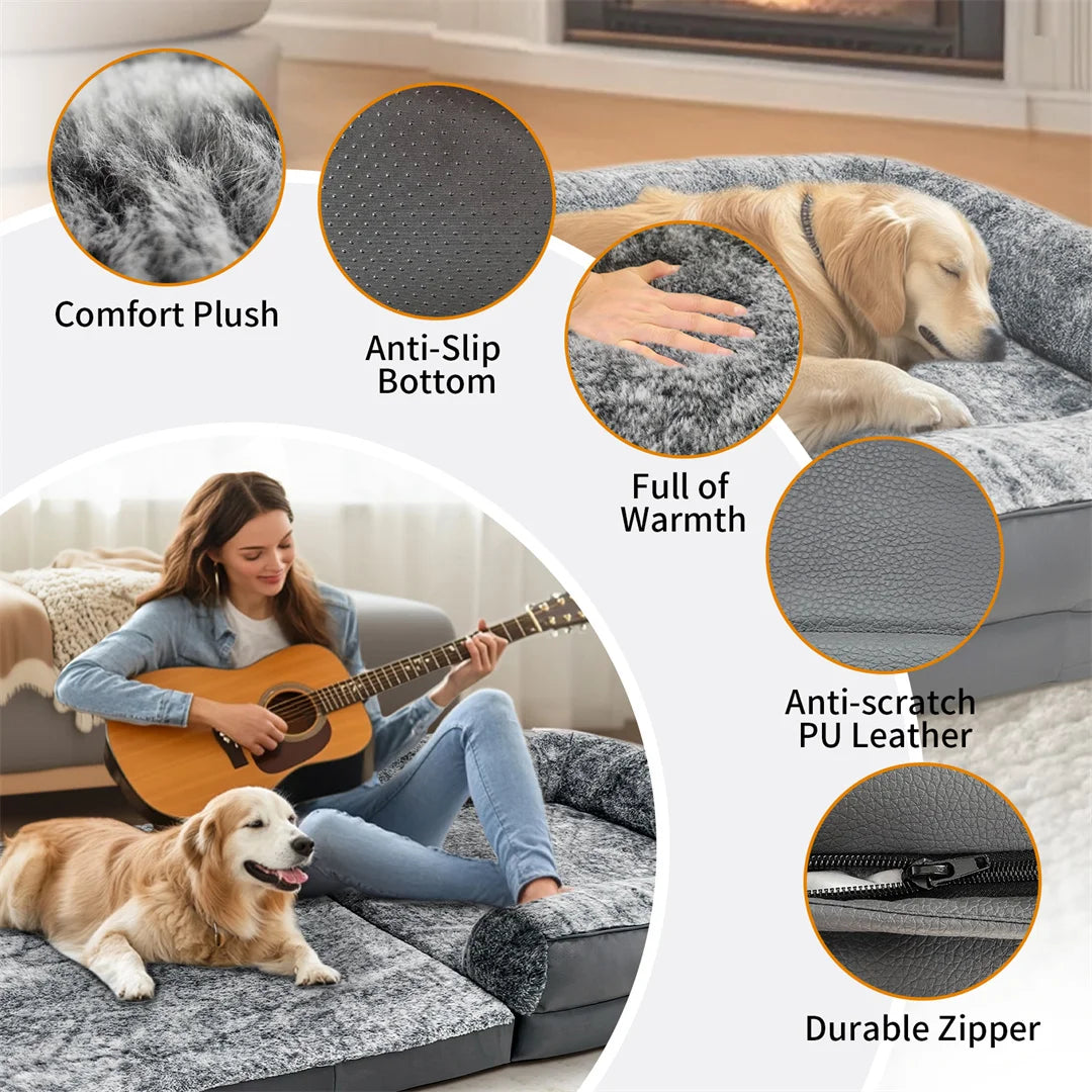 BINGOPAW Orthopedic Pet Bed With Plush Cover And Foldable Design