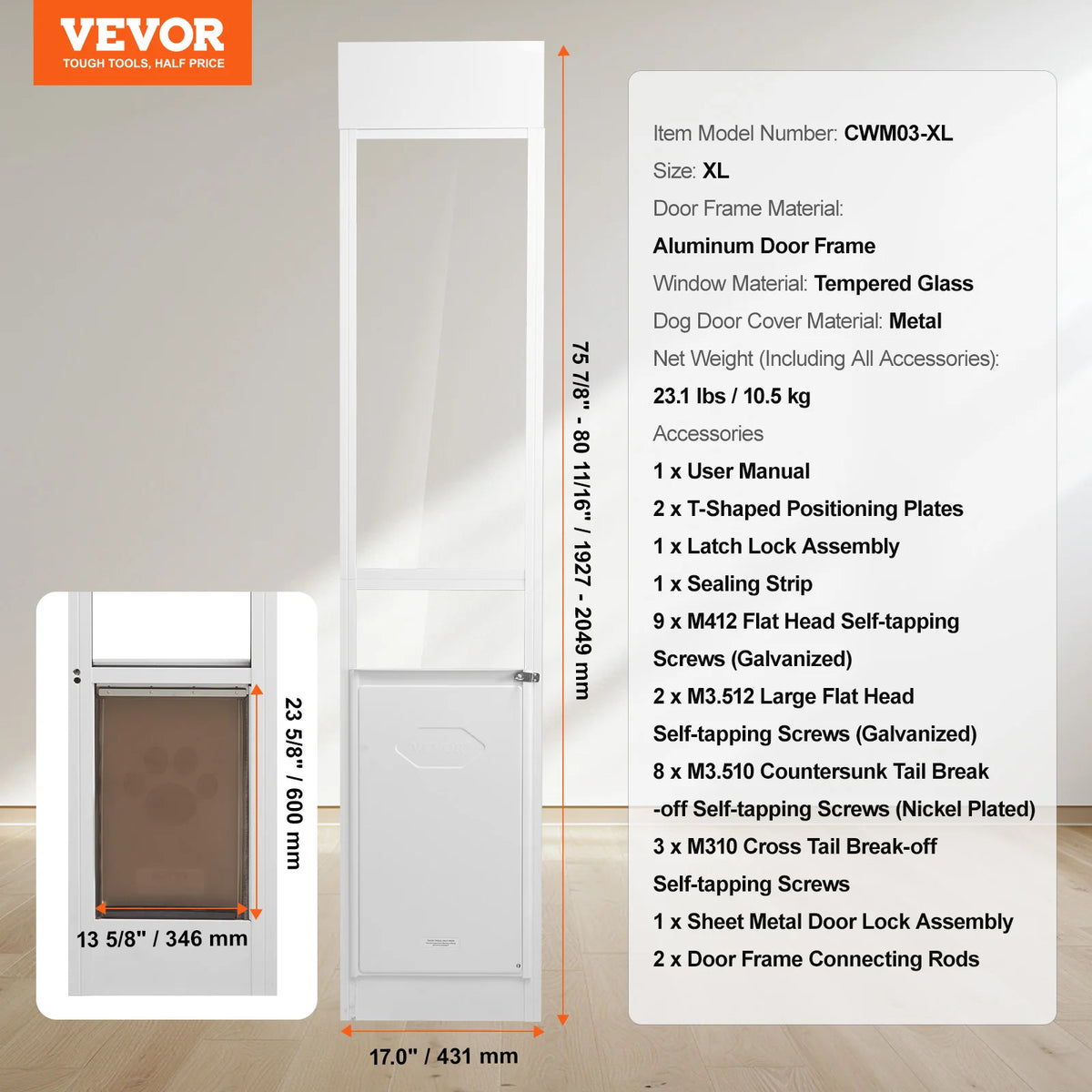 Adjustable Pet Door For Sliding Glass Doors With Secure Flap