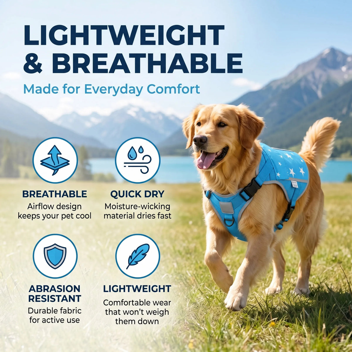 Dog Cooling Vest Harness With Freezable Packs For Outdoor Walking