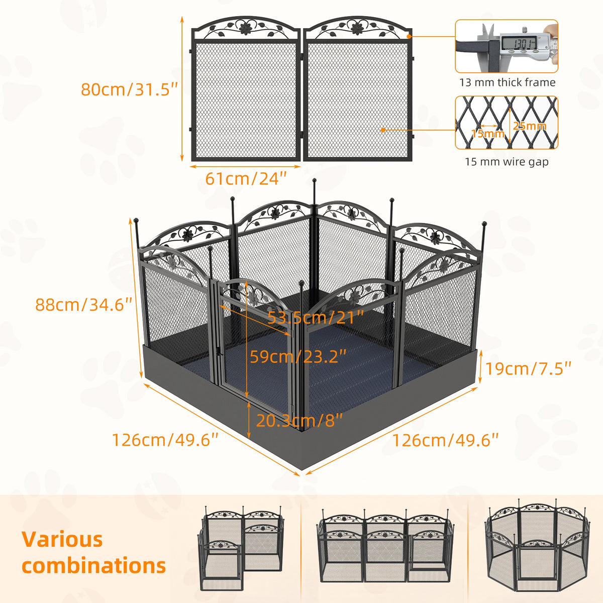 Bingopaw 8 Panel Metal Dog Playpen Heavy Duty Foldable Exercise Fence