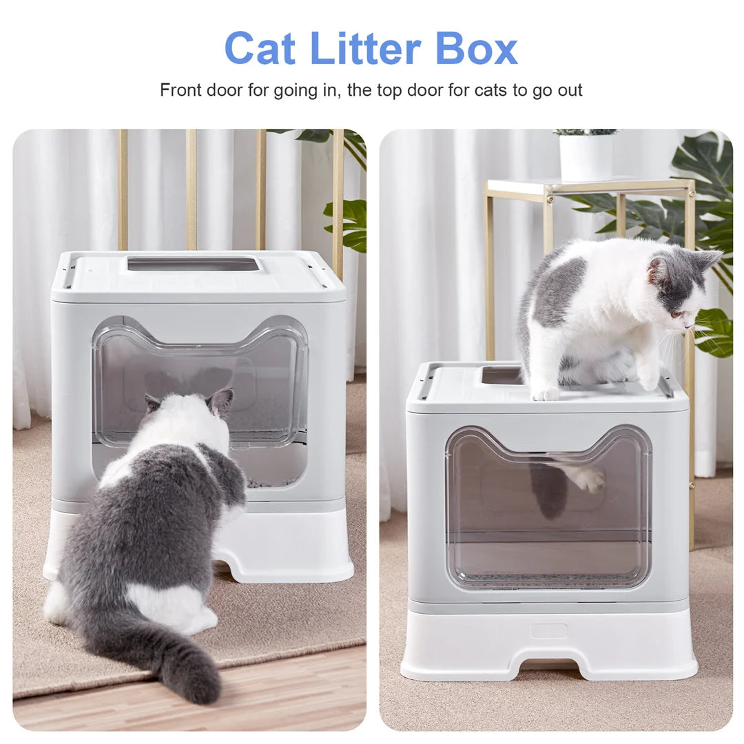 Portable Foldable Enclosed Cat Litter Box With Scoop Drawer