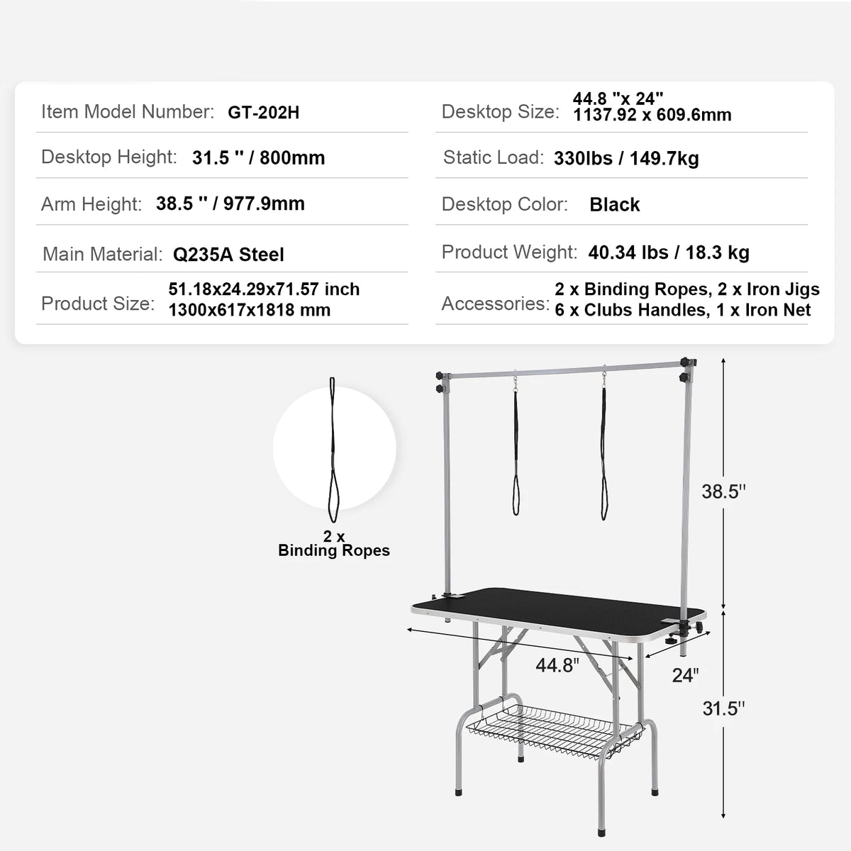 Portable Stainless Steel Pet Grooming Table With Twin Arms
