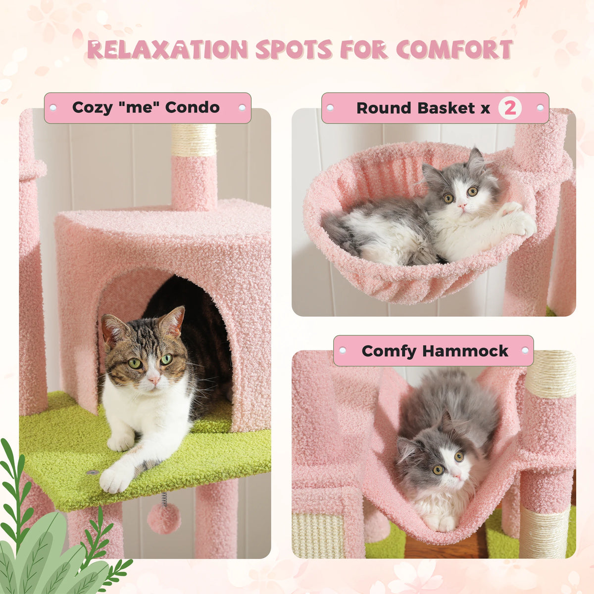 Pequlti Adjustable Height Cat Tower With Sisal Post And Hammock