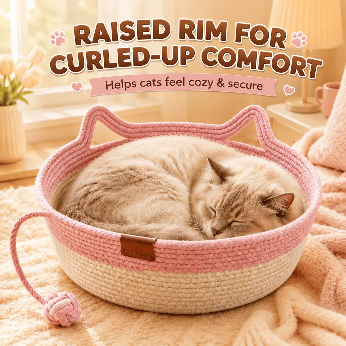 Cotton Rope Cat Bed With Hanging Toy And Washable Nest