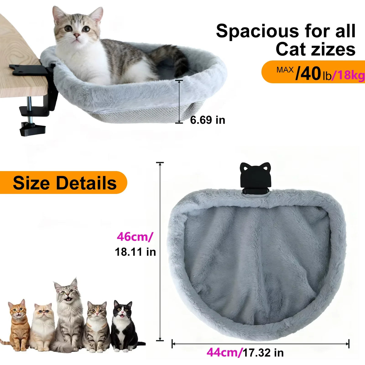 CWV Foldable Cat Desk Bed Hammock For Comfortable Indoor Rest