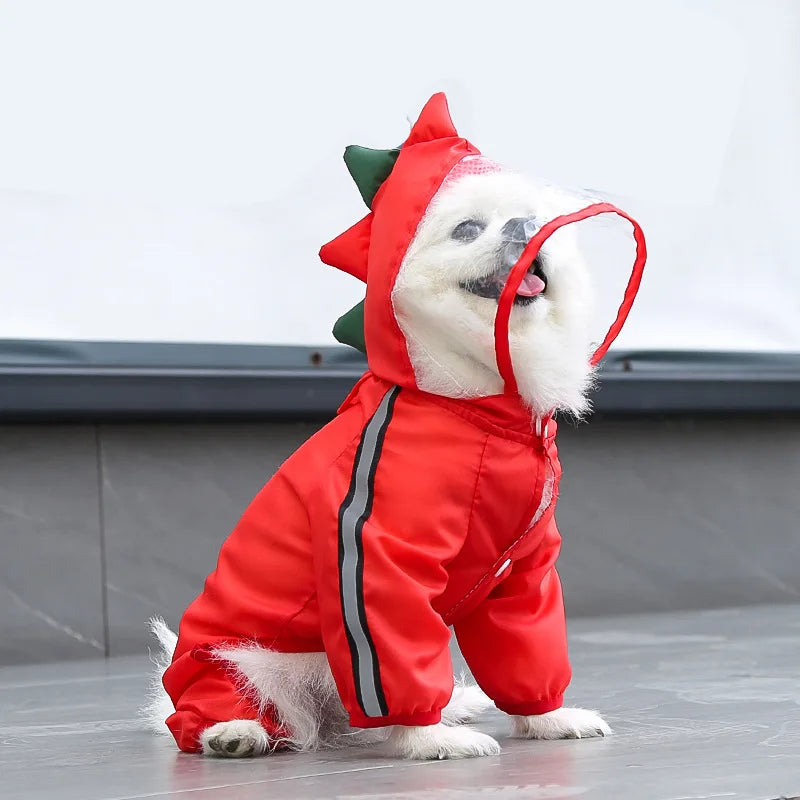 Waterproof Dog Raincoat With Reflective Hood And Lined Design