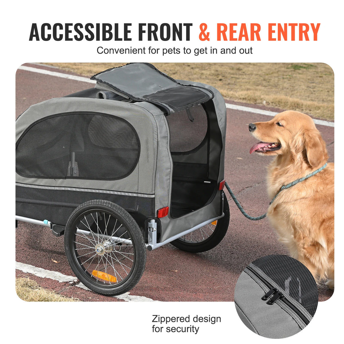 Collapsible Dog Bike Trailer And Pet Carrier With Reflectors