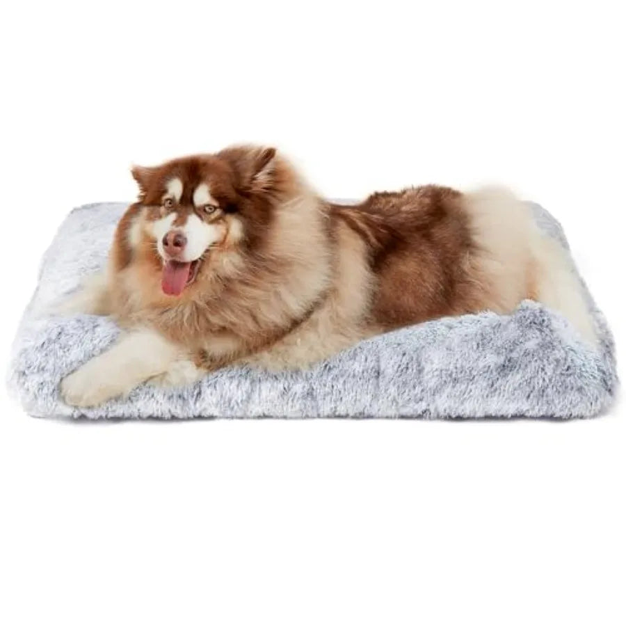 Plush Faux Fur Dog Crate Bed With Washable Soft Cushion