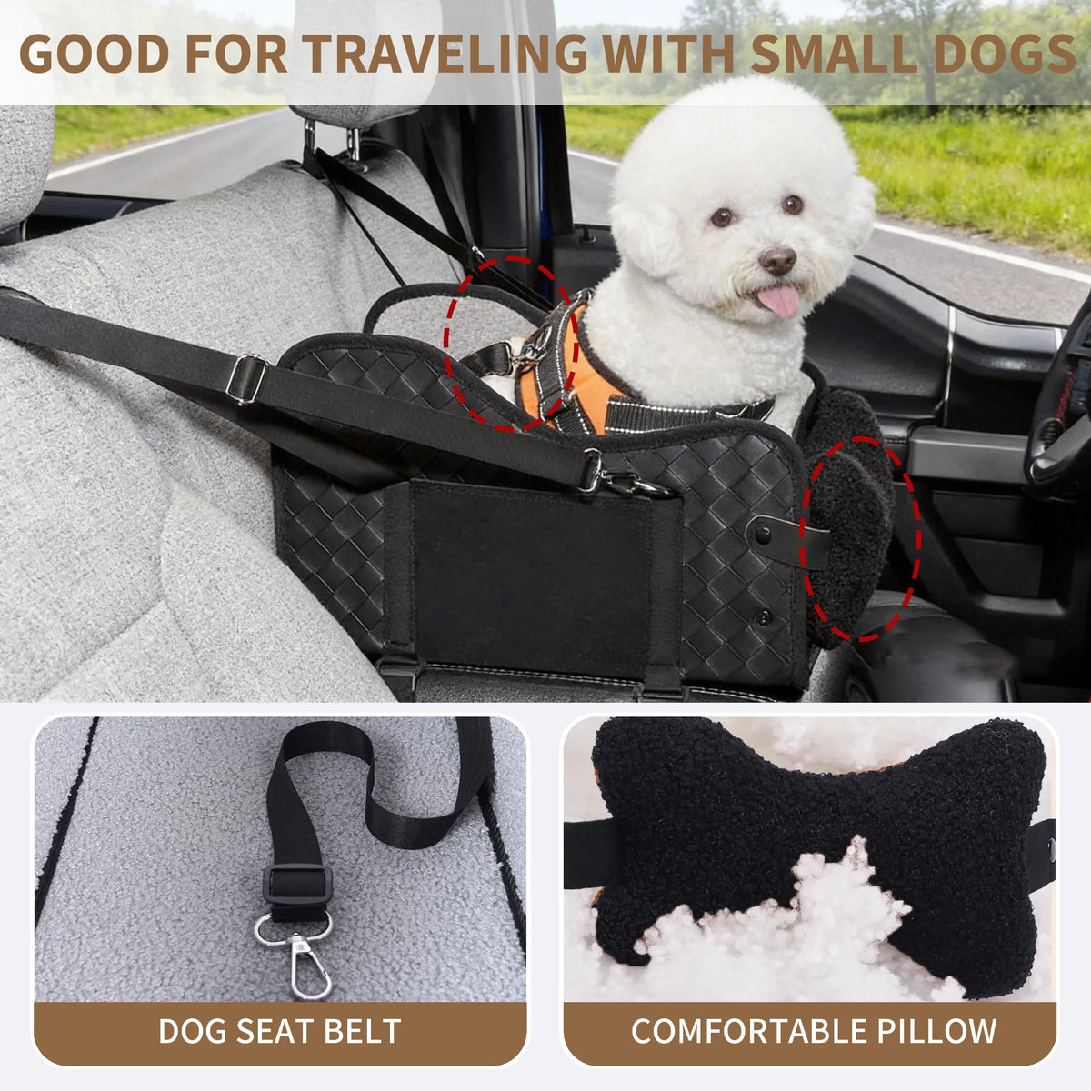 Pet Car Booster Seat With Safety Leash For Small Dogs