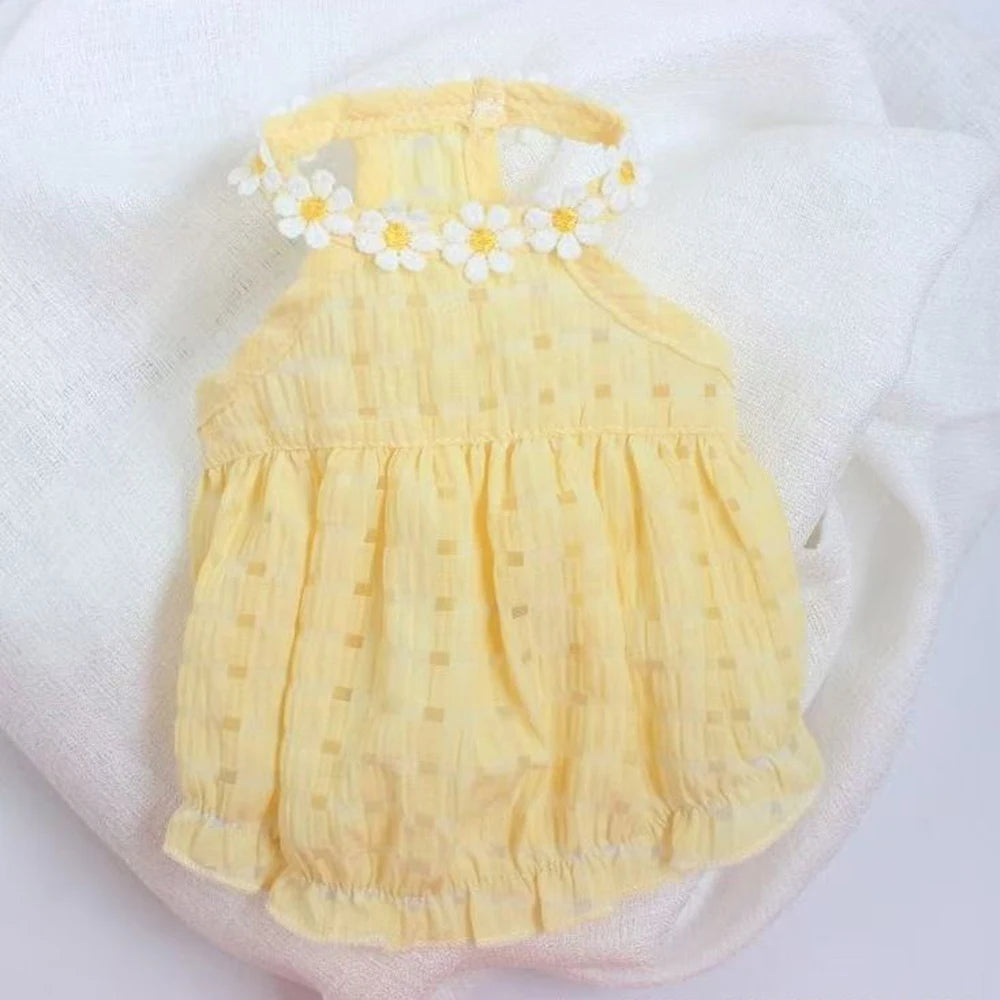 Breathable Floral Wreath Pet Skirt Dress Outfit For Small Puppies