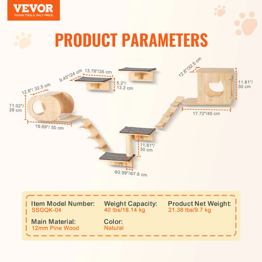 SucceBuy Wall Mounted Cat Shelves With Wooden Hammock And Jumping Board