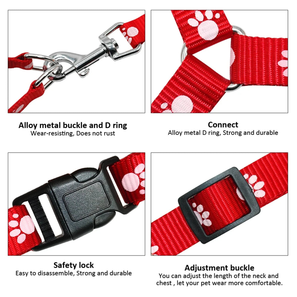 Adjustable Nylon Dog Harness And Leash Set With Paw Print